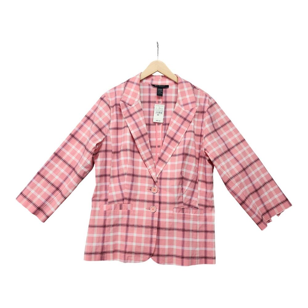 NWT Ashley Stewart Blazer Women 12 Pink Plaid Stretch Button Jacket Work Career - Picture 7 of 12